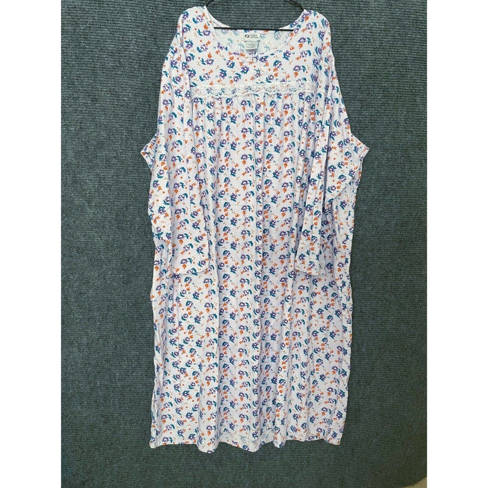 Cozee Corner Nightgown 5X Long Sleeve Flannel Floral Purple 100% Cotton Pullover